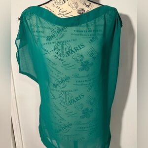 Lavender Brown Green Sheer Boat Neck Blouse